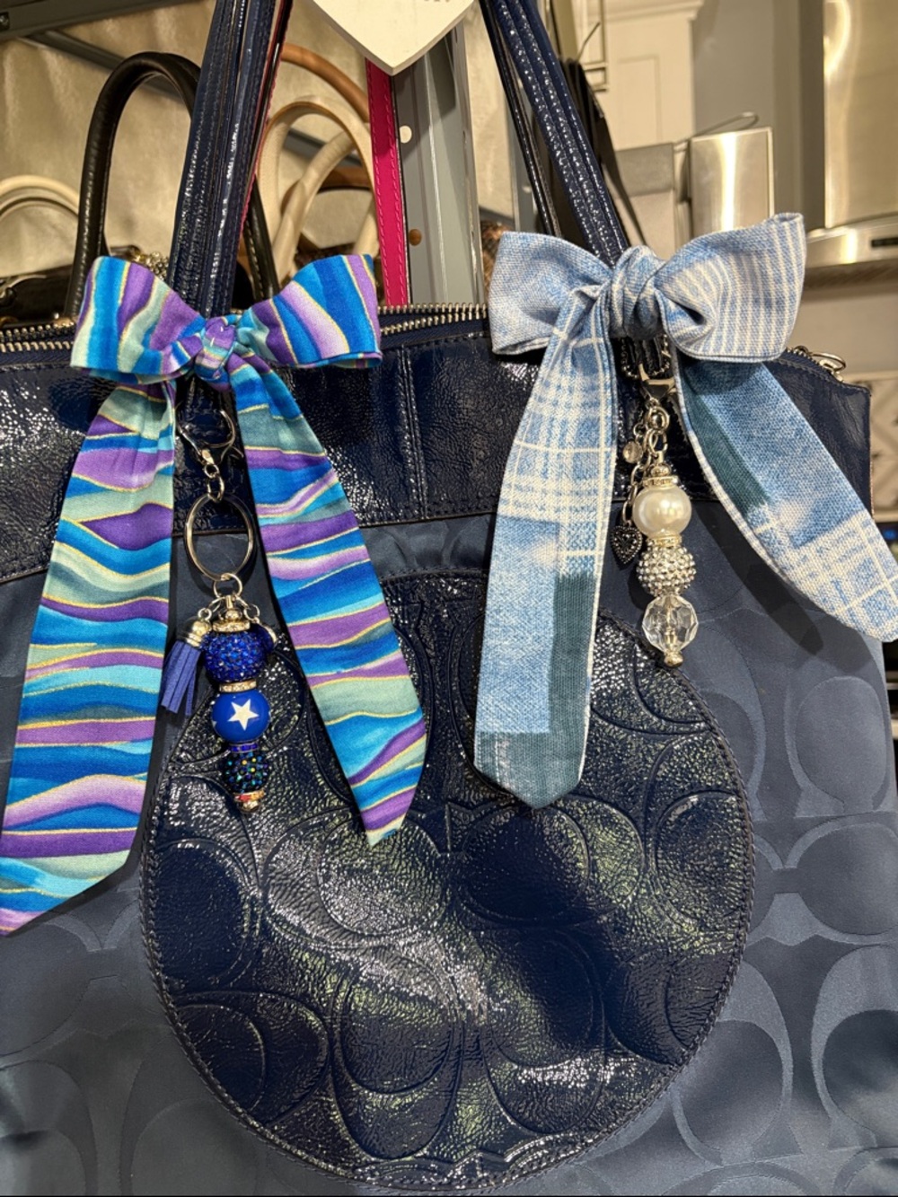 Home sewn Bag Scarfs Buy 2 for $30
Many choices 32” length mix/match with charms